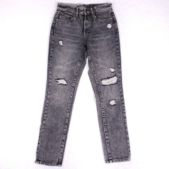 Volcom Women's Skinny Jeans 27 Black Acid Wash Distressed Ripped High Rise Denim - Picture 1 of 11